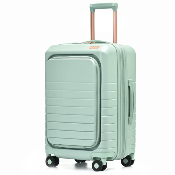 Wonder Barcelona 20" Hardside Spinner Carry-On Luggage with Front Pocket and Laptop Sleeve.GREEN