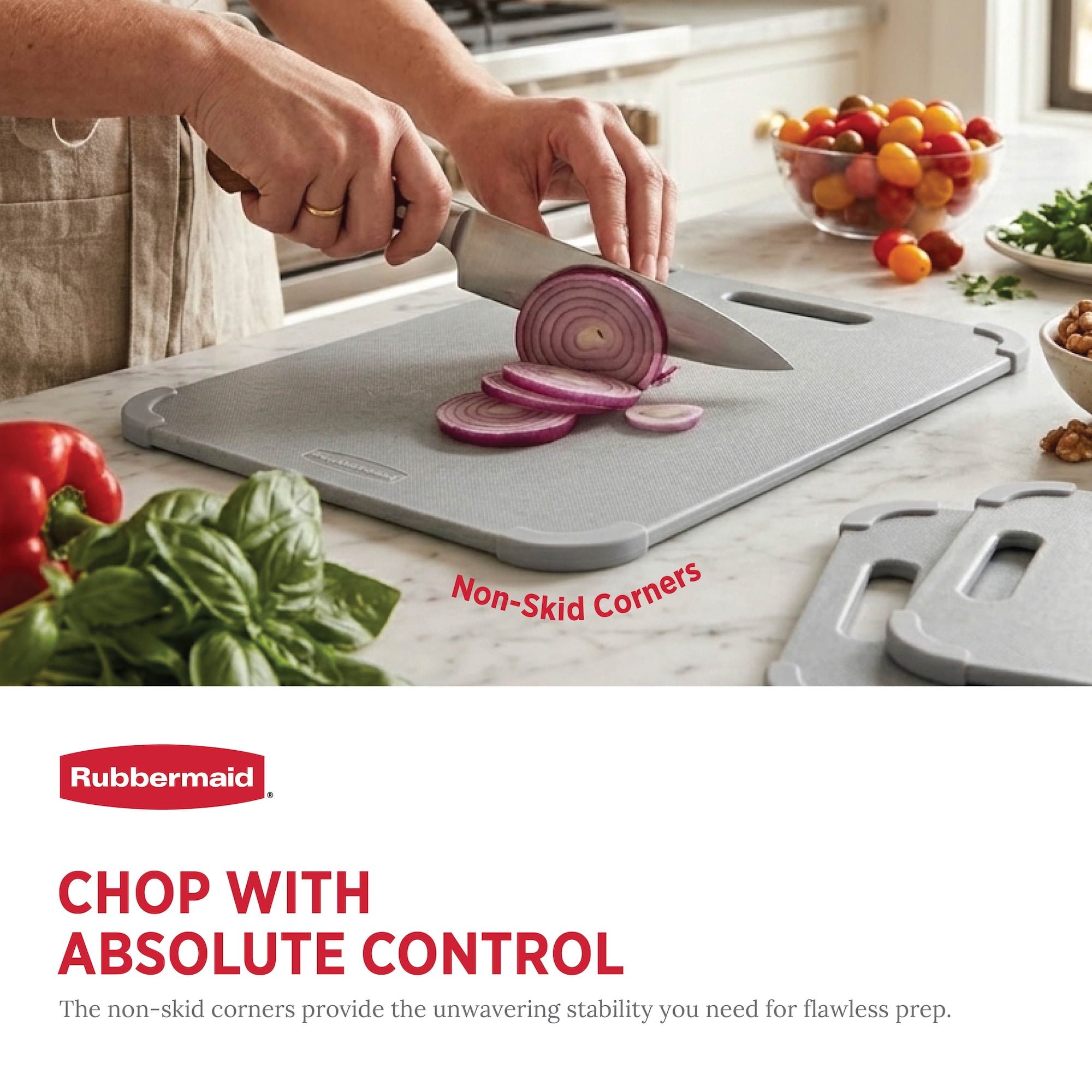 Rubbermaid 3-Piece Wheat Fiber Cutting Board Set with Non-Skid Corners, Light Gray