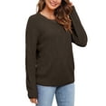 thumbnail image 3 of Uvplove Women's Long Sleeve Crew Neck Knitted Pullover Sweater black coffee-2xl, 3 of 7