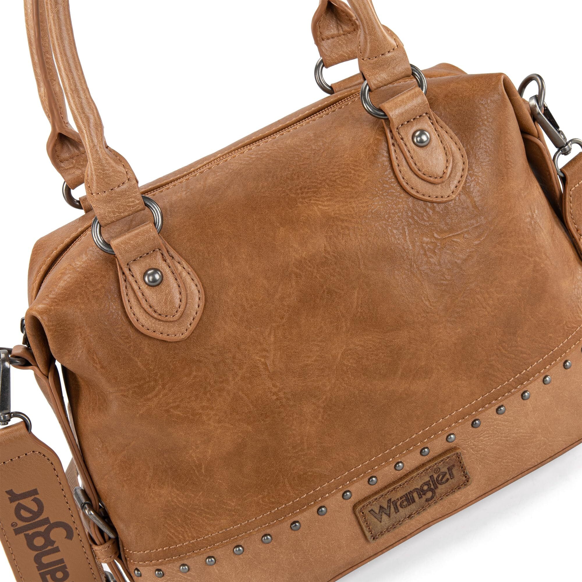 Wrangler Small Doctor Bag for Women Vintage Satchel Bag Western Handbags with Wide Strap, Light Brown