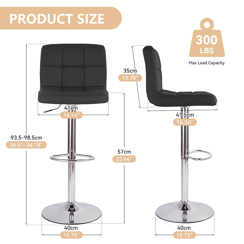Hawsaiy Modern Adjustable Swivel Bar Stools Set of 2, PU Leather Bar Chairs with Footrest, Black