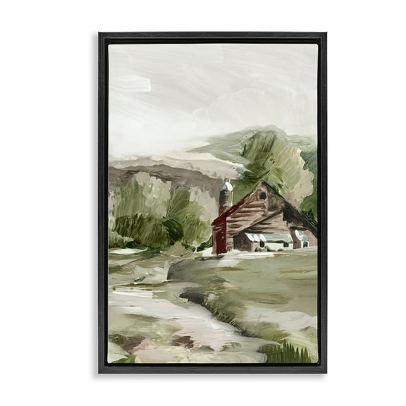 Stupell Industries Rural Cabin Farmland Landscape & Nature Painting Black Floater Framed Canvas Art Print Wall Art, 17 x 25