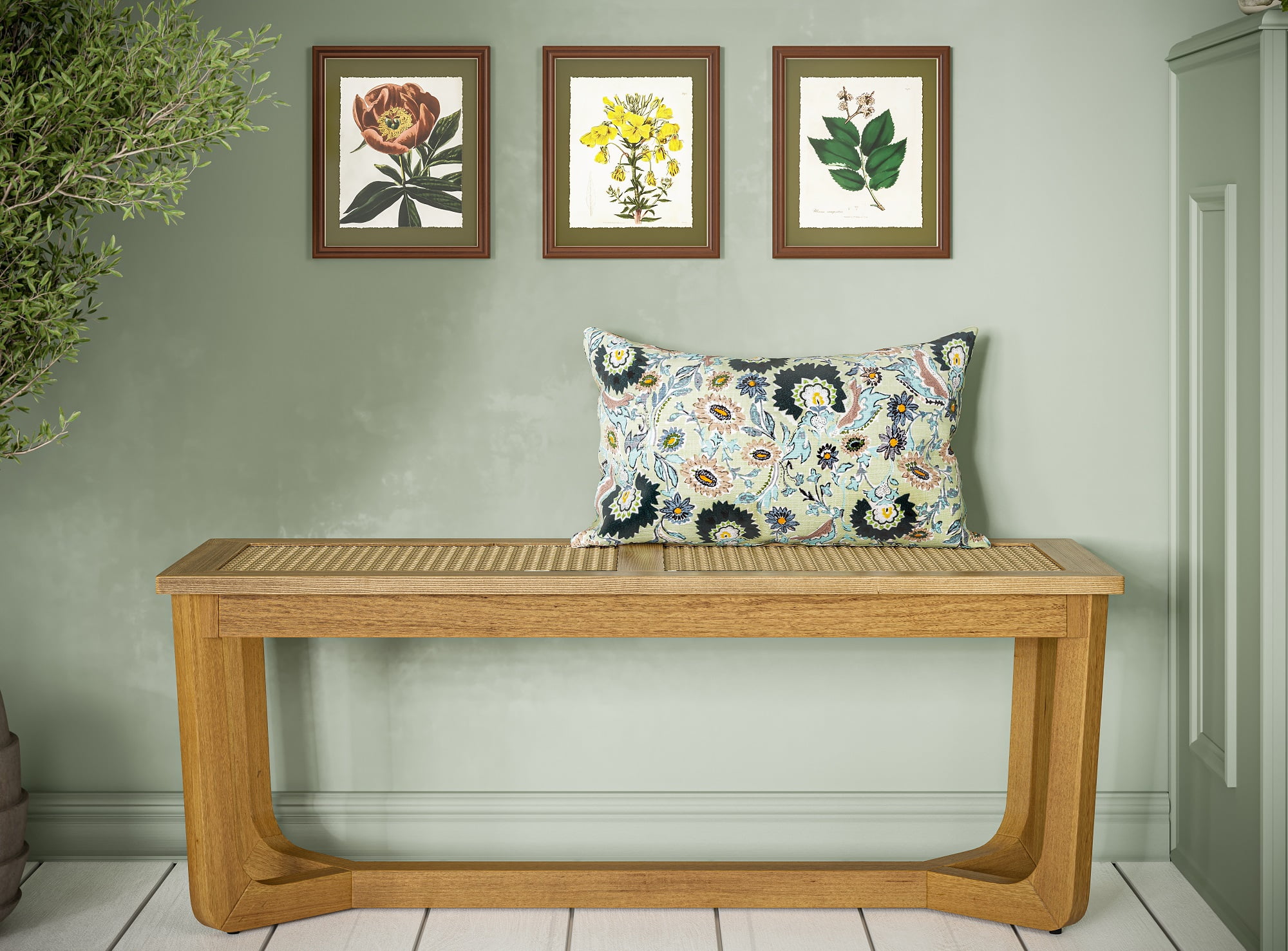 Beautiful Framed Vintage Florals Elm Tree Leaves-Yellow Flowers-Peony Flower 3-Piece Set by Drew Barrymore 10" X 12"