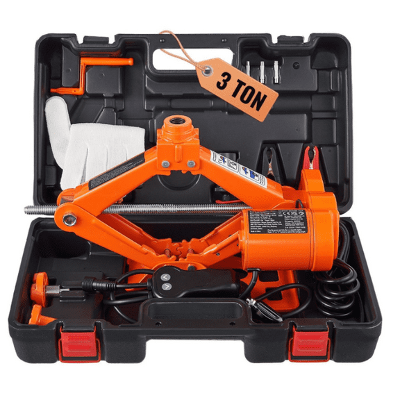 Electric Car Jack 3 Ton - 12V Scissor Jack Kit with Remote, LED Light - for Sedan, SUV, Truck Tire Change - Portable Auto Jack with Double Saddles