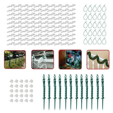 LITES-UP Premium Holiday Light Hanging Kit - Includes Christmas Light Clips for Gutters and Shingles, Lawn Stakes, & Garland Ties for Indoors & Outdoors - 162 Pieces