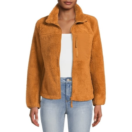 Time and Tru Women's and Women's Plus Full-Zip Faux Sherpa Jacket