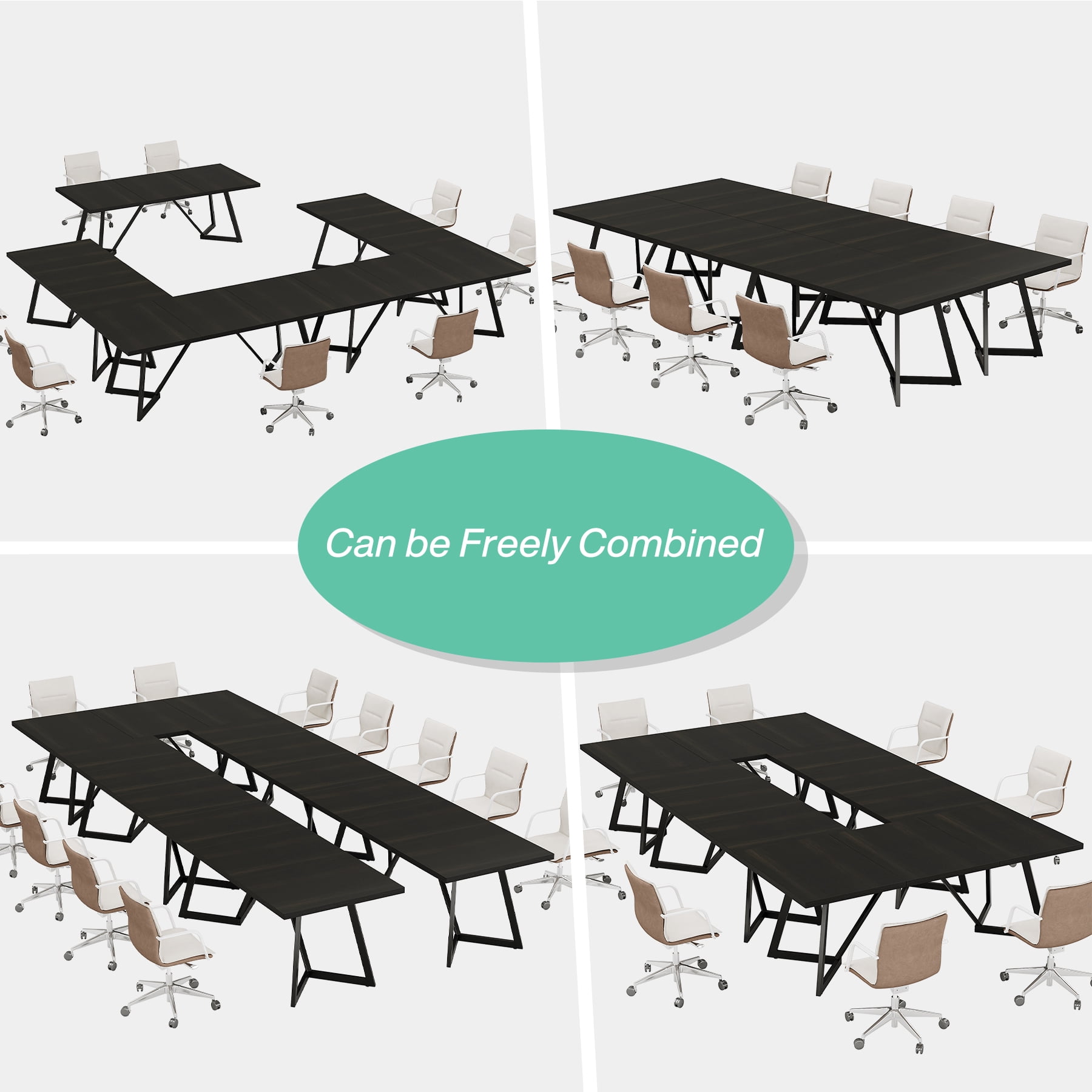 MAYEERTY 70.96 Inch Modern Dining Table Black Brown Wood Grain MDF Top Metal Iron Legs