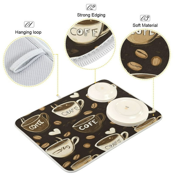 BZSMCE Dish Drying Mat Coffee Moments Pattern Design Drying Mats