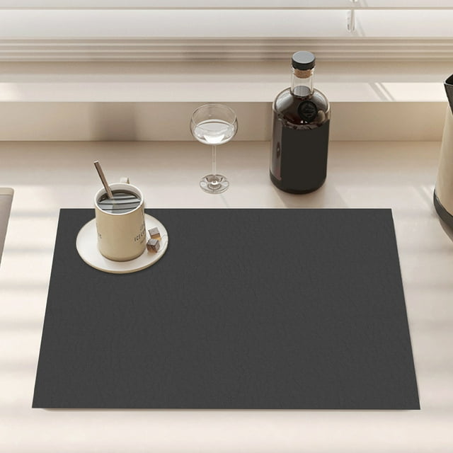 Non-Slip Coffee Machine Drip Mat, Super Absorbent Fast Drying Tableware Mat, 30x40cm/11.8x15.7in, Black P- Material, Waterproof Countertop Protector for Kitchen & Bathroom Akmoler | Pu, Black