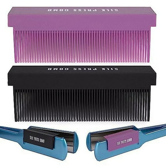Flat Iron Comb Attachment,Hair Straightener Comb Attachment,Grip Comb for Flat Iron,Heat Resistant Comb,Universal Size,Straightening 2x Faster (BLACK,2PCS)