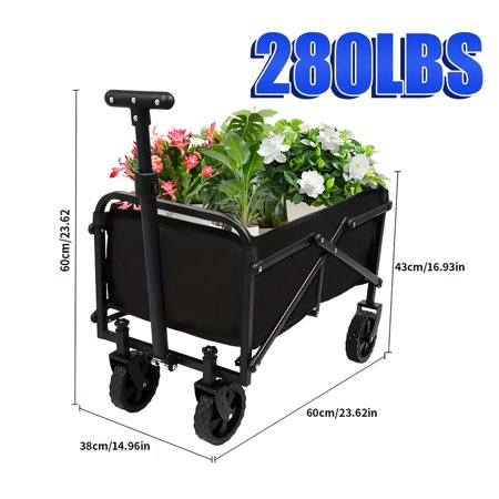 Heavy-Duty Foldable Wheeled Utility Cart - Large Folding Wagon for Groceries Shopping Camping Sports Gardening & More