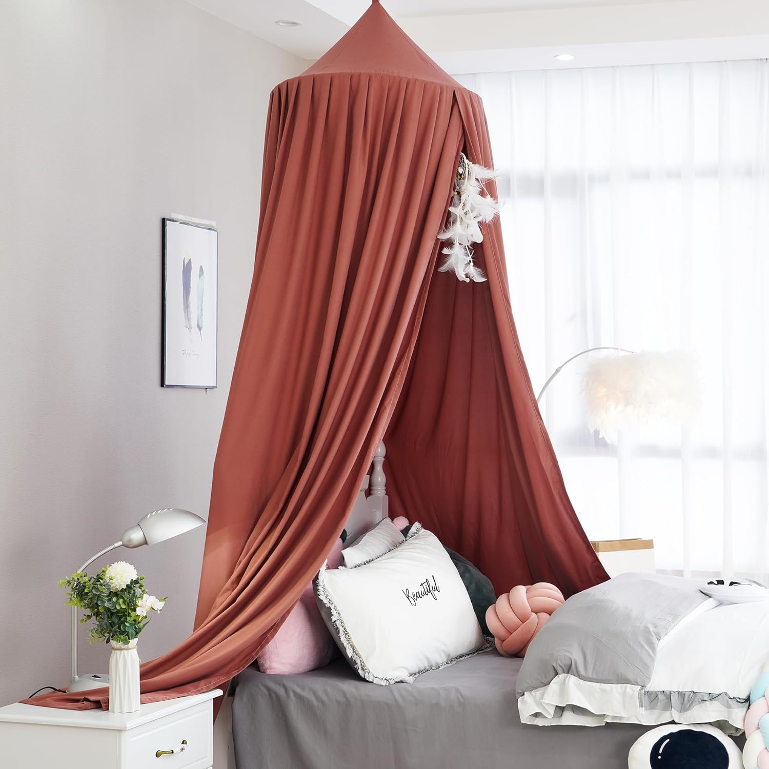Extra Large Kids Bed Canopy for Girls Boys Bedroom Decor, Crib Nursery Hanging Light Blocking Reading Nook (Rose Red)