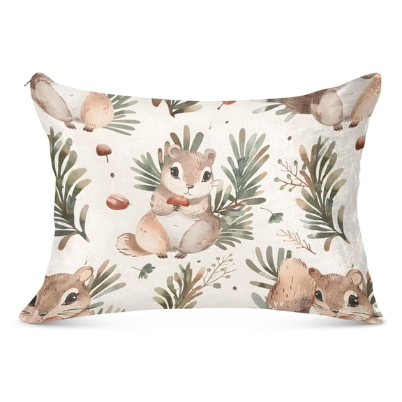 Cartoon Squirrel and Pine Nut Plush Pillow Cases Standard Size Ultra Soft Warm Pillowcases with Zipper 20"x26"