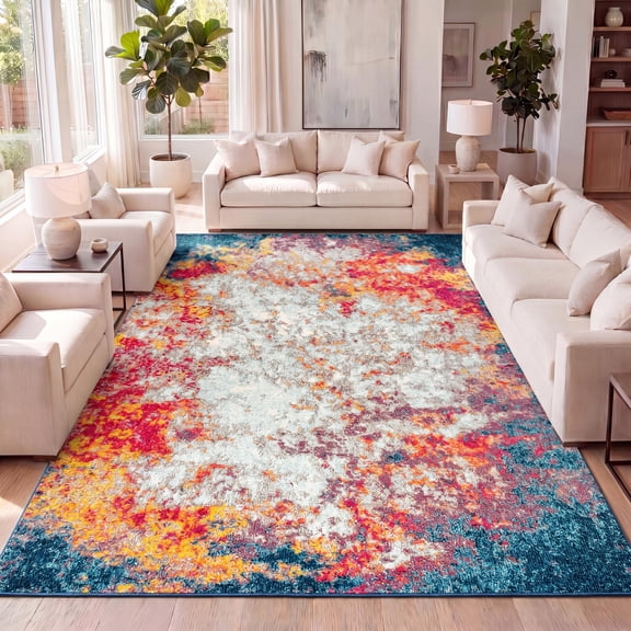 JONATHAN Y CTP107A-4 Contemporary POP Modern Abstract Cream/Blue 4 ft. x 6 ft. Area Rug