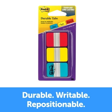 Post-it Tabs, 1" Wide, Red, Yellow, Blue, 12 Tabs/Color, 36 Tabs Total