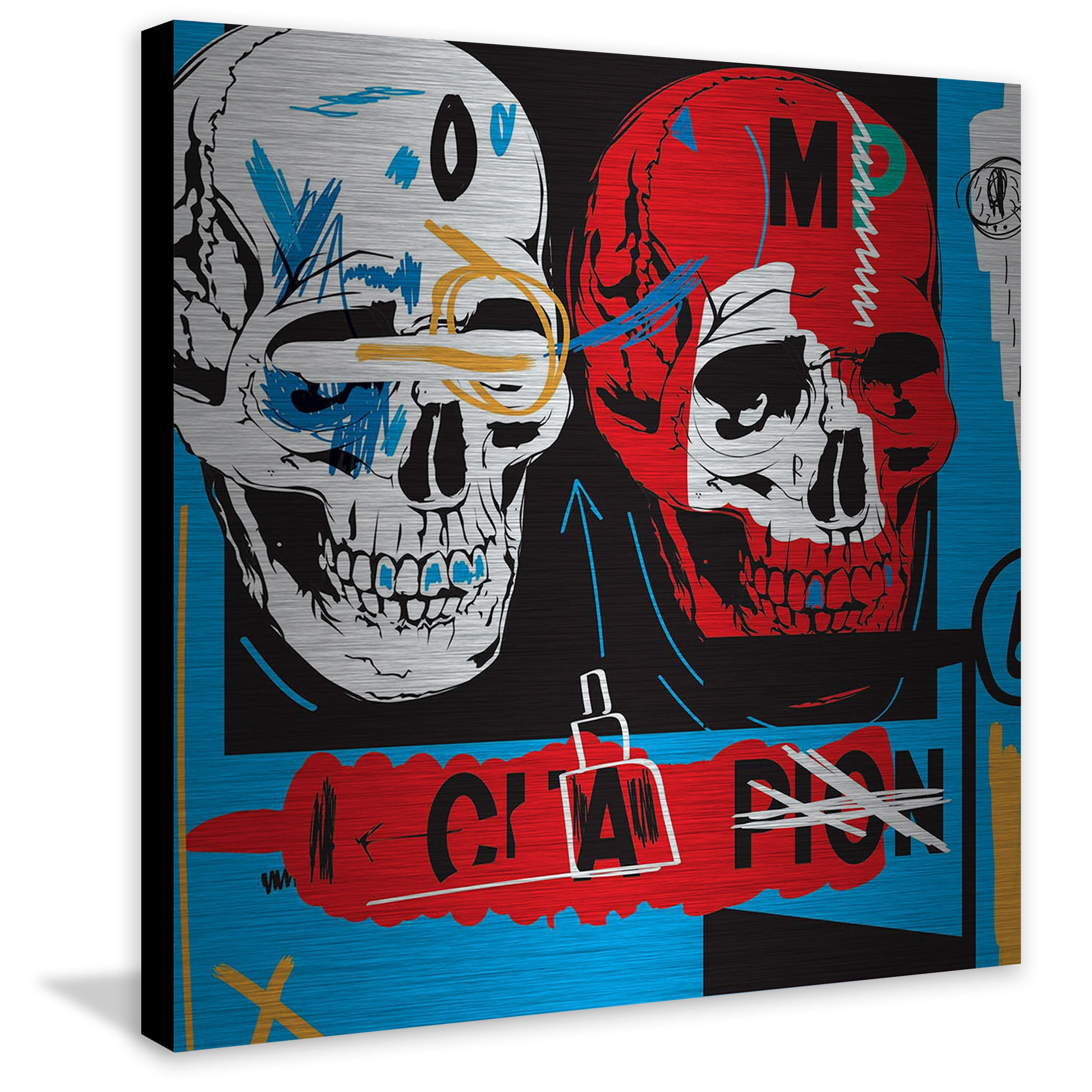 Marmont Hill "Two Skulls Ii" By Josh Ruggs Painting Art Print On Brushed Aluminum, 32.0" x 1.5"