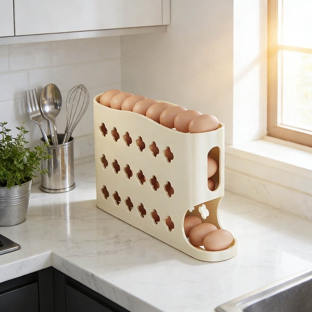 Noehoiugi Rotating Egg Storage Box, Multi-Layer Kitchen Egg Rack, Automatic Egg Roller, Refrigerator Side Door Egg Tray