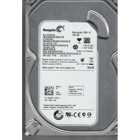 ST3160318AS, 9VY, TK, PN 9SL13A-036, FW CC46, Seagate 160GB SATA 3.5 Hard Drive