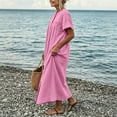 thumbnail image 7 of ClodeEU Women's Crew Neck Short Sleeve Maxi Dress with Pockets,Casual Loose Summer Vacation Dress Pink,Women's Plus M, 7 of 7
