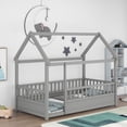 thumbnail image 6 of Twin Size Floor Bed with Wooden House Roof & Safety Guardrails for Kids - Sturdy Pine Construction, Grey (Multiple Color Options), 6 of 9