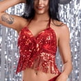 thumbnail image 6 of Paiwinds Women's Sequined Belly Dance Top, Sparkly Fringe Tassel Bandage Bra for Performance & Party, Free Size Adjustable, 6 of 9