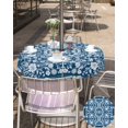 thumbnail image 5 of Fsddascl Blue White White Flowers Outdoor Tablecloth - 60 Inch Round Dining Table Cover, Rustic Vintage Botanical Leaves Waterproof Outdoor Table Cloth with Umbrella Hole & Zipper for Picnic/Patio, 5 of 7