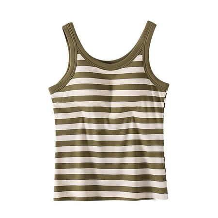 UYISJ Women s Striped Tank Top with Built in Bra Slim Fit Stretchy Camisole Padded Shirt Casual Summer Yoga Top