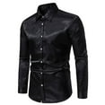 thumbnail image 2 of Camisas Para Hombre XXL Camisa de manga larga con cuello de solapa y corte entallado de jacquard informal a la moda para hombre (Black, XL), 2 of 6