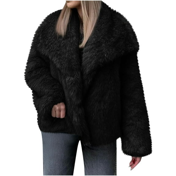 Ladies Warm Faux Fur Winter Coats for Women Winter Warm Faux Coat Warm Furry Faux Jacket Long Sleeve Outerwear Plus Size Coat Jackets for Womens