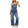 thumbnail image 2 of INSPIRAR CHIC Mono de mezclilla para mujer con bolsillos, atuendos de primavera, overoles holgados en azul, 2 of 6