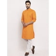 thumbnail image 4 of eloria Men's Orange Solid Angrakha Thread Work Kurta With Churidar Pyjama, 4 of 6