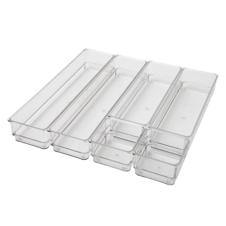 Martha Stewart Miles Plastic Stackable Office Desk Drawer Organizers, Various Sizes, Set of 6