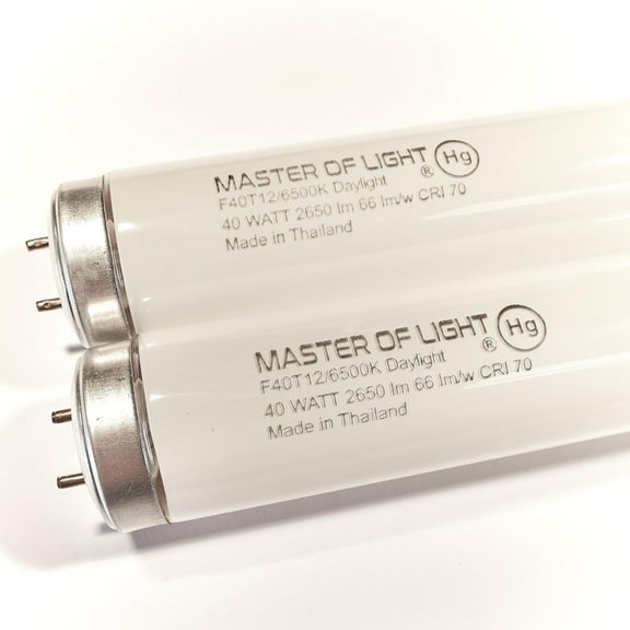 Master of Light F40T12 Daylight Fluorescent Tubes, 2-Pack, 48-Inch, 40W, 6500K, 2650 Lumens, T12 G13