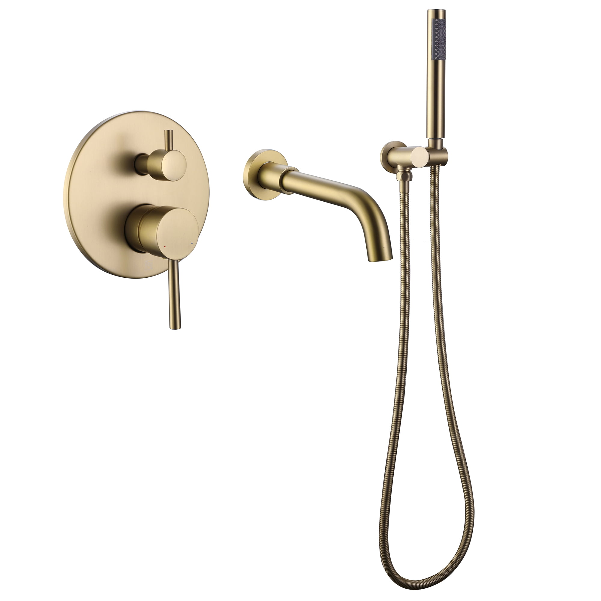 Dual Handles Wall Mounted Bathroom Tub Filler with Hand Shower, Solid ...