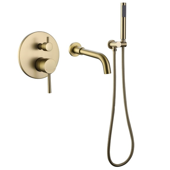 Dual Handles Wall Mounted Bathroom Tub Filler with Hand Shower, Solid Brass Matte Black Waterfall Bathtub Faucet