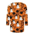 thumbnail image 5 of yoeyez Halloween Shirts For Women 3/4 Sleeve Print Tops Casual Crewneck Basic Pullover Fall Business Work Blouses Gold,M, 5 of 6