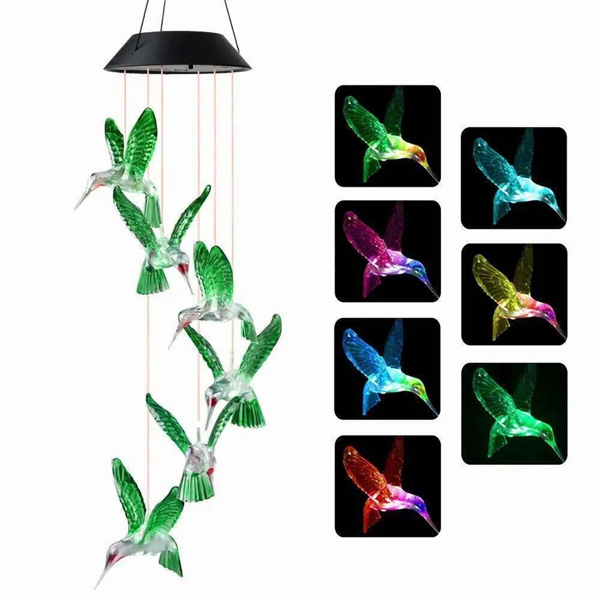 PURELY- Solar Powered Led Color Changing Hummingbird Wind Chime Lights Garden Yard Decor