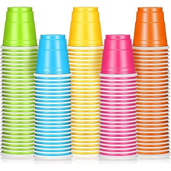 WarmHaven 100 Pack 2 oz Thanksgiving Plastic Shot Cups, Mini Disposable Shot Glasses 2 oz Party Cups for Wedding Christmas Thanksgiving Party, Beer Taste Serving, Snacks(Multi Colors)
