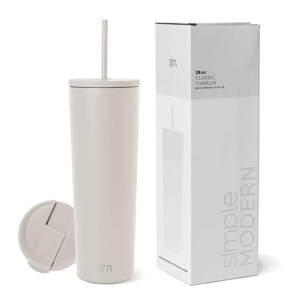 Simple Modern Insulated Tumbler with Lid and Straw | Iced Coffee Cup Reusable Stainless Steel Water Bottle Travel Mug | Gifts for Women Men Her Him | Classic Collection | 28oz | Almond Birch