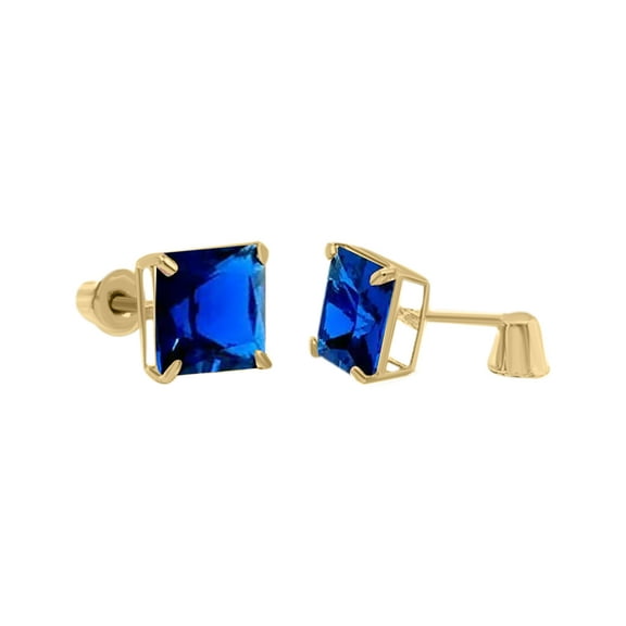 14K Yellow Gold 3mm Princess Cut Birthstone Secreback Earrings Women Jewelry