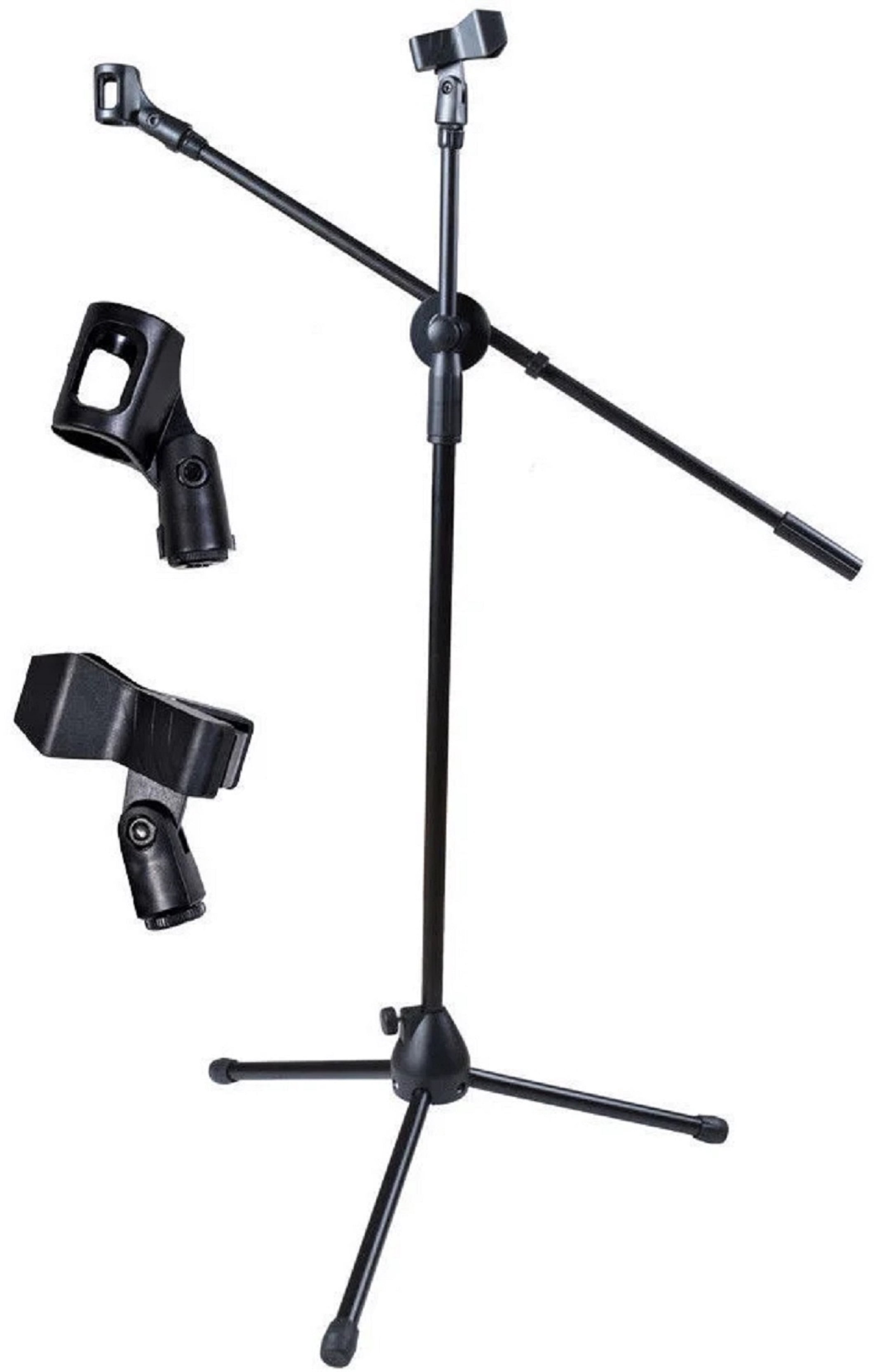 360-degree Rotating Microphone Stand Dual Mic Clip Boom Arm Foldable Tripod