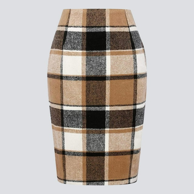 Boomilk Skirts For Women Pencil Plaid Skirts For Women Fall Winter High ...