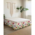 thumbnail image 2 of Spring Floral Wrap Around Bed Skirts for Queen Bed 16" Drop,Bed Skirt with Adjustable Elastic Belt Dust Ruffle Bed Valance for Bedroom Hotel Rustic Tulip Butterfly Botanical Summer Bed Frame Cover, 2 of 7
