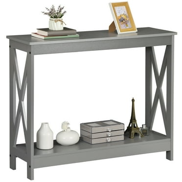 ZENY 2-Tier Home Wood Entryway Console Sofa Side Table x-Shaped, Gray