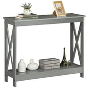 ZENY 2-Tier Home Wood Entryway Console Sofa Side Table x-Shaped, Gray
