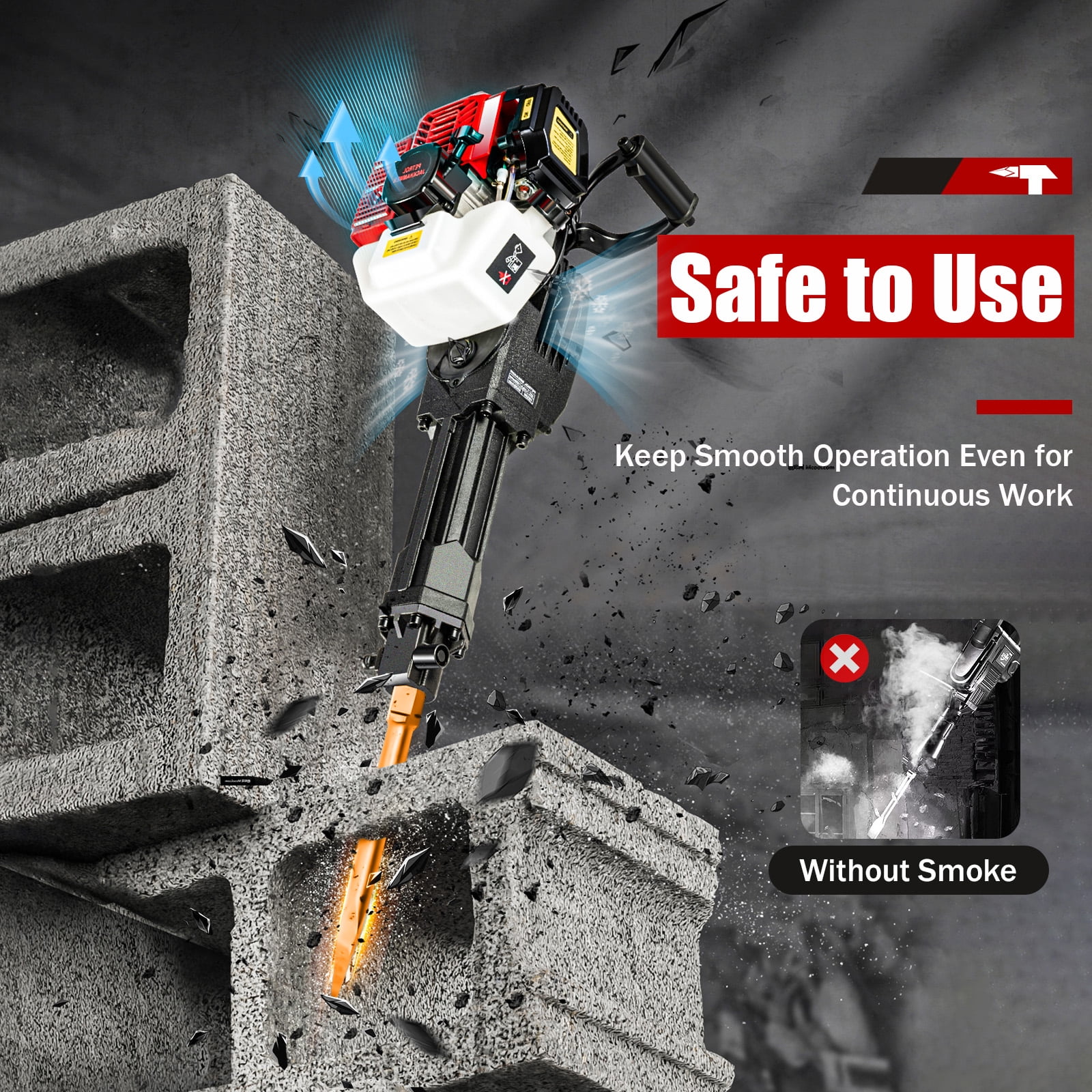ChicHomey ​​1900W High-Performance Gas Demolition Jack Hammer,1500bpm Impact Frequency,Dual Chisels for Construction, Rock Breaking, Demolition​