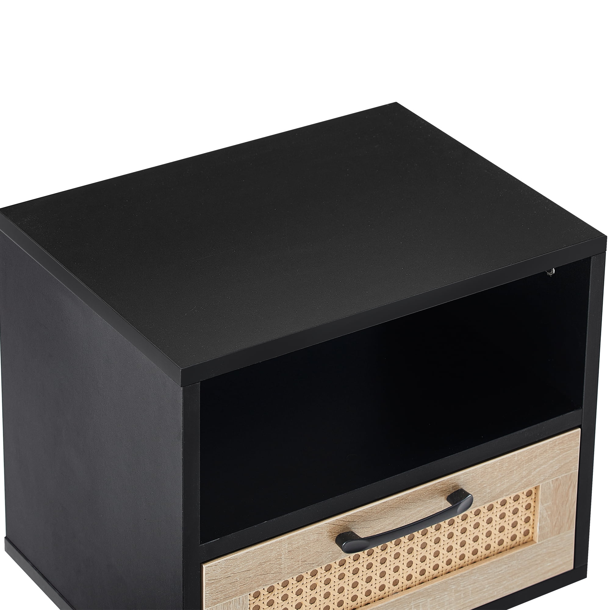 Aukfa Modern Nightstand Rattan End table with Storage Drawer for Living Room Bedroom,Black