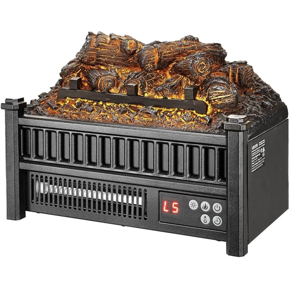 16 Inch Electric Fireplace Log Heater, Fireplace Insert with Remote Control, 5 Flame Brightness Levels, Thermostat, 24H Timer, Overheat Protection, for Home and Office Decor, Black