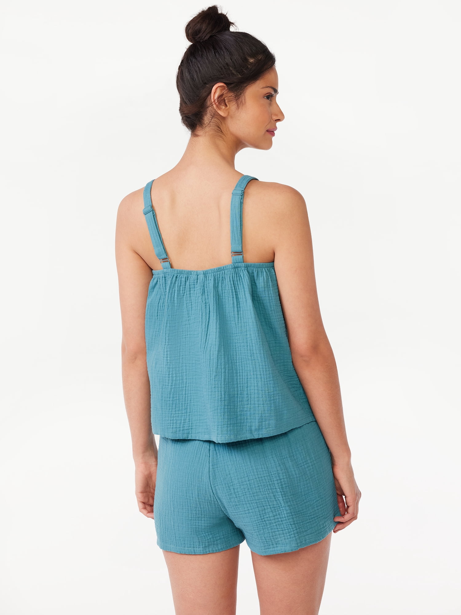 Joyspun Women's Gauze Smocked Top and Shorts Pajama Set, 2-Piece, Sizes S to 3X