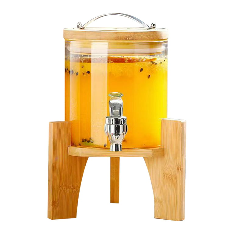 Glass Drink Dispenser，0.4 Gallon Coke Bucket Glass Beverage Dispenser With  Leakproof ABS Spigot With Wooden Stand, Lemonade Juice Jar Beverage  Dispenser 